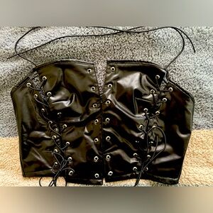 SHEIN Curve lace up faux leather tube top.